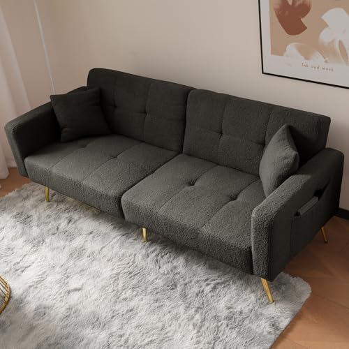 Sofá cama convertible con respaldo ajustable y bolsillos de almacenamiento para ahorrar espacio en muebles de sala de estar