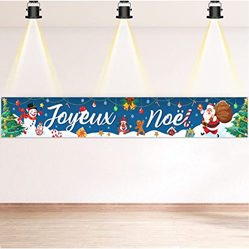 DPKOW Français Joyeux Noël Bannière Décoration, Bannière en Tissu pour Intérieur Extérieur Décoration Noël Jardin Table Mur Déco, 270 * 35cm