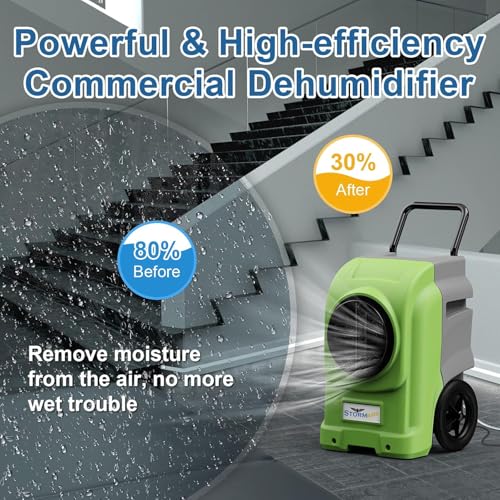 Image of ALORAIR 270 PPD LGR Commercial Dehumidifier with Pump & Drain Hose, Portable Industrial Dehumidifiers with Wheels for Water Damage Restore, Basement, Garage, 6 Years Warranty (Green)
