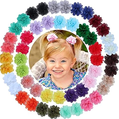 ALinmo 50pcs 2" Chiffon Flower Clips Ribbon Lined Clips Tiny Hair Clips for Baby Girls Infants Toddlers Kids 25 Colors in Pairs Cover