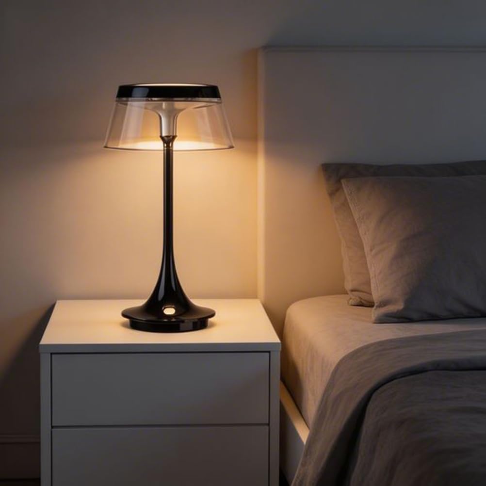 AoLa Tischlampe Pilz Kabellos Akku Pilzlampe LED Dimmbar Tischleuchte Touch Control USB Aufladbar Nachttischlampe Innen und Außen Tragbare Pilz Lampe Batteriebetrieben für Schlafzimmer Camping,Schwarz