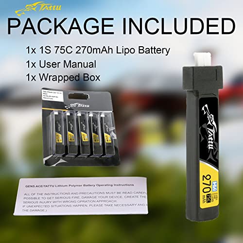 TATTU 270mAh 3.8V High Voltage 75C 1S1P Lipo Battery Pack with JST-PHR 2.0 Plug (5pcs) by TATTU - Image 6