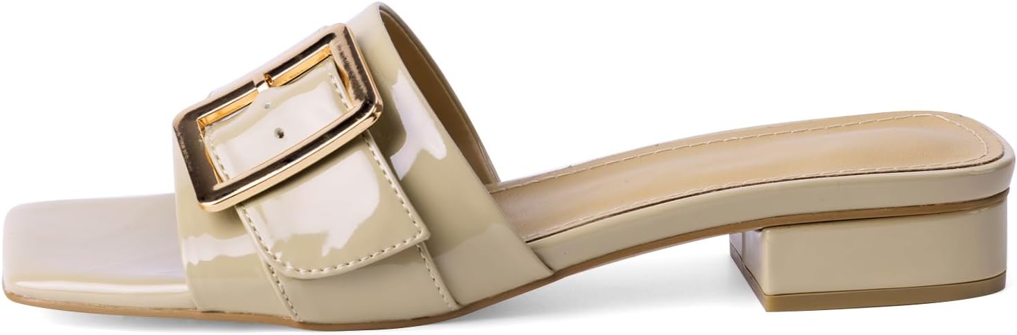 Women's Slide Heeled Sandals Opened Square Toe Chunky Block Heel Slippers with Buckle Slip on Casual Comfortable Pumps - Image 7
