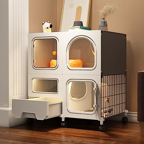 Cat Cages Indoor Litter Dog Playpens Caves Houses Box Kitten Cage Cats Outdoor Enclosures,Indoor Cat Cage with Litter Box - Easy Assembly Playpen for Kittens, Stress-Free Safe Space, Portabl