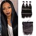 QinMei Brazilian Straight Hair 3 Bundles With Frontal Closure 13×4 Ear To Ear Lace Frontal Closure With Bundles 100% Unprocessed Virgin Human Hair Weave Extensions Natural Color (16 18 20+14 Frontal)