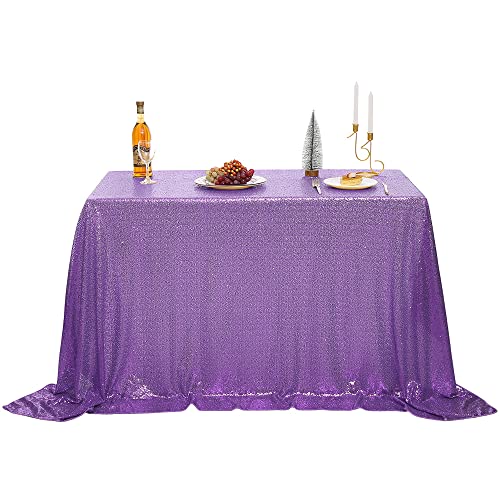 nanbowang Sequin Tablecloth - Light Purple Table Cloths for Parties Rectangular Table Cover Overlay Sequin Fabric Table Linens Birthday/Baby Shower/Tea Party Decor