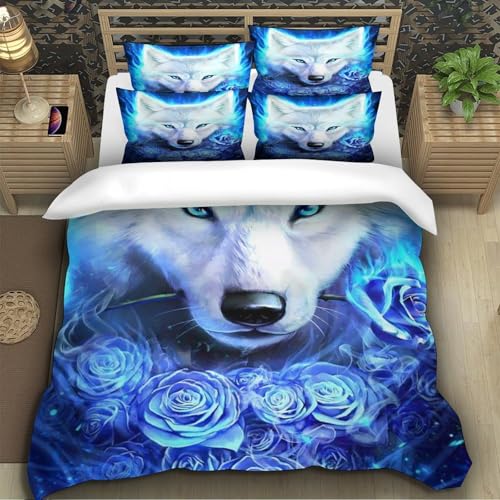 Housse de couette loup bleu 3D imprimée en microfibre résistante lit single