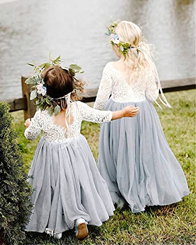Image of 2Bunnies Girl Peony Lace Back A-Line Straight Tutu Tulle Party Flower Girl Dress