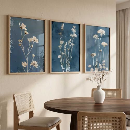 Image of kotart Floral Art Home Decoration For Wall Decor | Aesthetic Paintings With Frame For Living Room Bed Room Hotel Wall Decor Digital Reprint Set of 3 (13X17 inch)