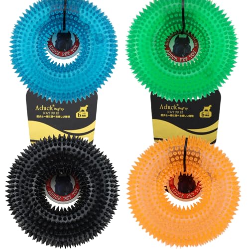 Image of Dog Chew Toys for Aggressive Chewers, Squeaky Floating Donut Rings, 4 Pack