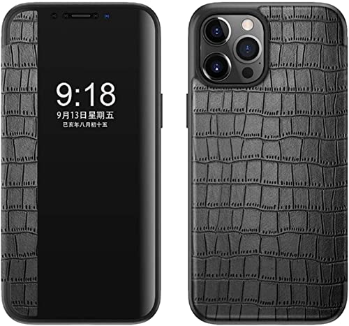 Étui crocodile iPhone 13 Pro noir avec fenêtre transparente