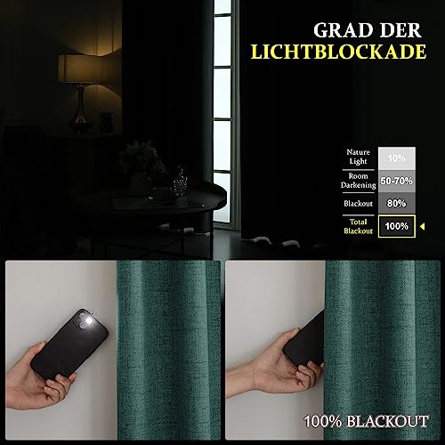 CUCRAF Vorhang 100% Blickdicht Leinen Gardinen mit Ösen Verdunklungsvorhänge Gardinen Waldgrün H229 x B229 cm 2er Set… – Ansicht 4