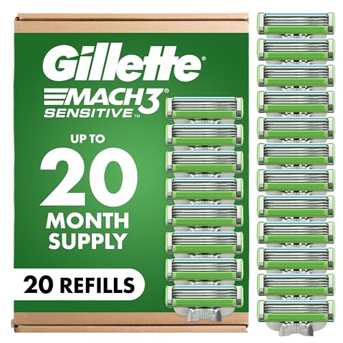 Gillette Mach3 Sensitive Mens Shaving Razor Blade Refills, 20 Cou...