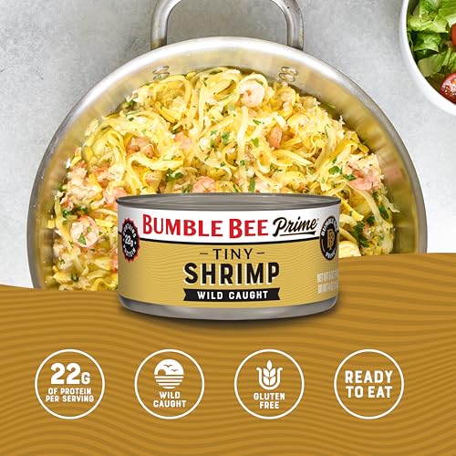 Image of Bumble Bee Prime Tiny Shrimp, 6 oz Can - Wild Caught Canned Shrimp with 22g Protein - Peeled and Deveined Ready to Eat Seafood (Pack of 3)