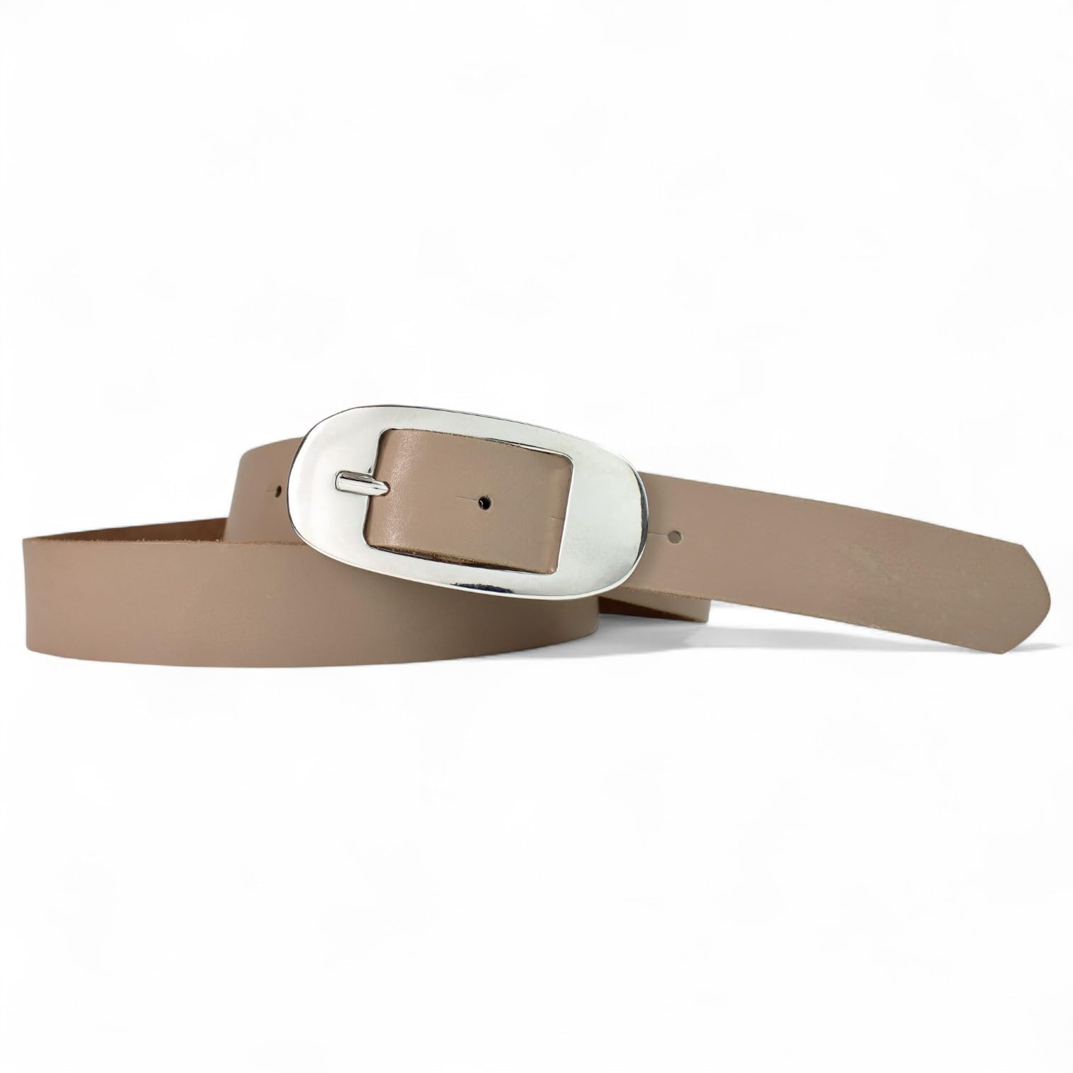 Fronhofer Women's Taupe/Grey Cowhide Belt 3 Cm Wide With Silver Oval Interchangeable Buckle 9,5 X 4,5 Cm — Traditional Leather/Lederhosen Belt For Jeans, Waist & Hips