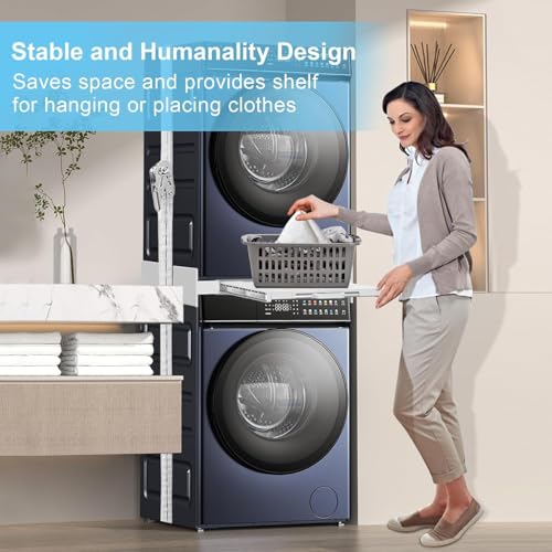 Image of Kiss Core Washer Dryer Stacking Kit, Universal Washer Dryer Stacking Kit with Pull-Out Sliding Plate, Adjustable 29 inch-21 inch Stacking Kit for Washer and Dryer with Ratchet Strap