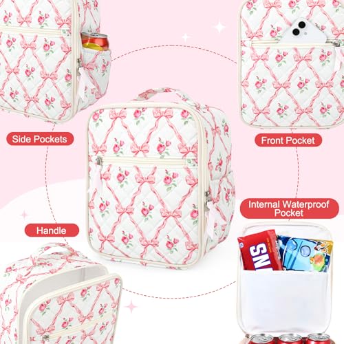 Aileam Lunch Box Lunch Bag for Women Cute Girls Insulated Womens Lunch Bag For Work Quilted Large Capacity Reusable Insulated Cooler for Work School Picnic Travel BOWS & ROSES by Aileam - Used condition - Image 4