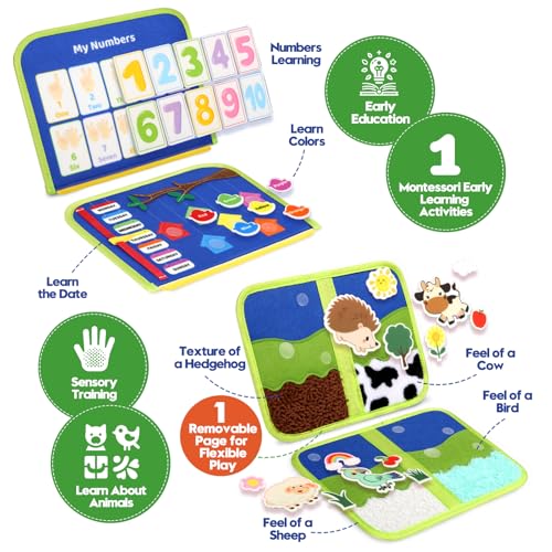 Image of Toddler Sensory Busy Board: Travel Toy Activity Book for Girls Boys, Motor Skill Development Gift for Baby Aged 3-4 Years, Fine Educational Preschool Montessori Learning Toy for Car Airplane Dinosaur