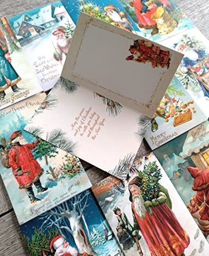 Image of PIXILUV SANTA CLAUS AND CHRISTMAS (Pack of 12) Notecards Small Greeting Cards # Jolly Old Saint Nicholas ~ Vintage Christmas Postcards Reprint