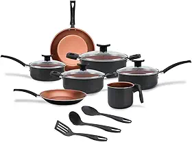 Brinox, Jogo de Panelas Brinox Antiaderente Topázio 10 Peças Cinza Range