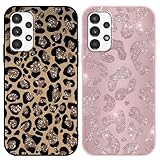 Yirlbey 2 Pezzi Cover per Samsung Galaxy A13 4G 6,6", Cellulare Silicone Morbido Custodia per telefono Aesthetic Motivo Glitter Disegno Antiurto AntiGraffio Protezione Case per Ragazze, Leopardata