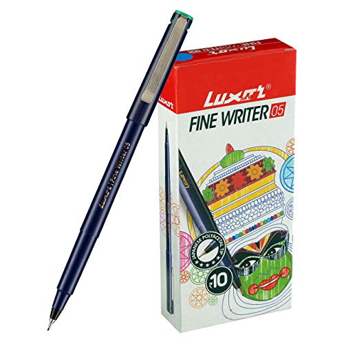 Image of Luxor Fine Writer Green Color (pack Of 10 Pen) & Pilot Frixion Clicker Roller Pen (Green),1 Count (Pack of 1),9000019531