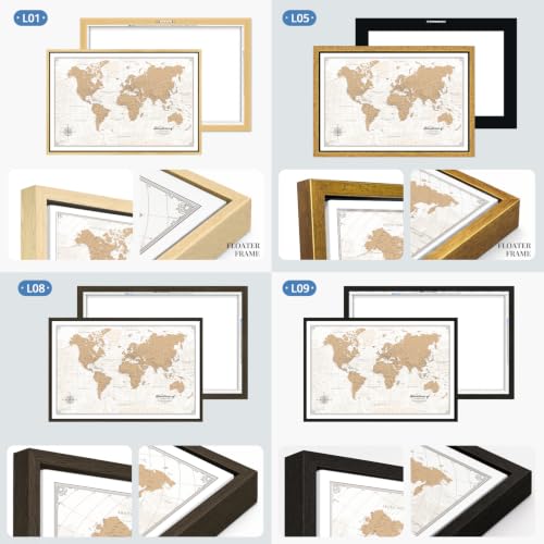 Image of IPIC Personalized Vintage Framed World Map Pin Board, Image Size 42x28 in