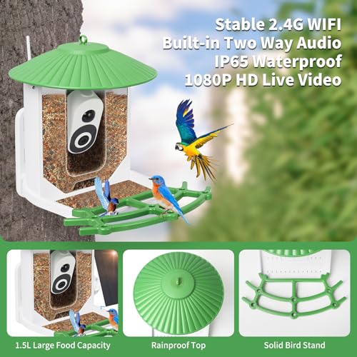 Smart Bird Feeder with Camera Solar Powered, Squirrel Proof Bird Feeders, Live View, AI Bird Identification, Instant Bird Arrival Notification, Bird House Camera, Ideal Gift for Bird Lovers - Image 6