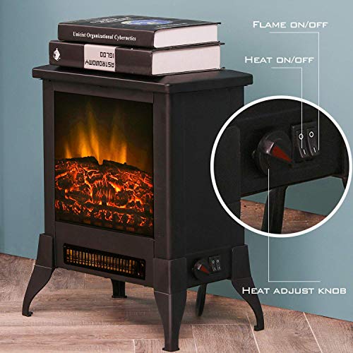 Festival Depot Freestanding Electric Fireplace 1400W Realistic Log Flame Stove Portable Space Heater FireBox Thermostat Control Office Home Living Room Apartment Use Steel Overheat Protect (14“)