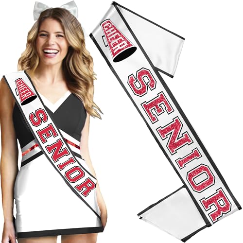 RhinestoneSash Red and Black Cheer Senior Sashes - PREMIUM GRADE SATIN Cheerleader Sash - Senior Night Supplies