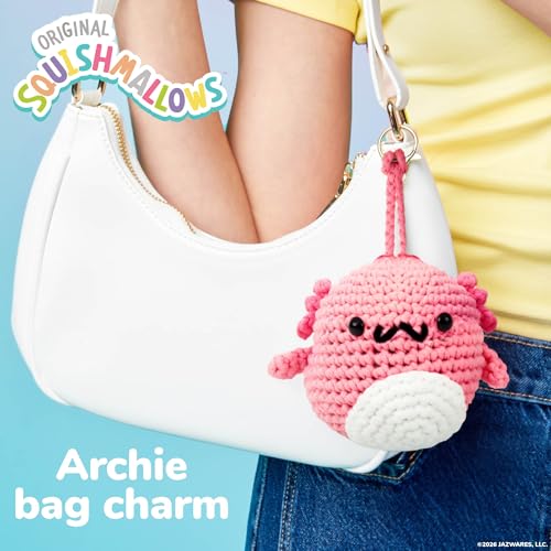 Image of Original Squishmallows Crochet Kit - Archie Bag Charm, Axolotl Crochet Kit for Beginners with Yarn, Starter Hooks, Step-by-Step Tutorials, DIY Craft, Great Teen Gifts