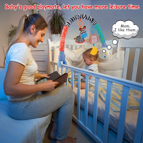 Image of Car Seat Toys for Babies 0-6 Months,Baby Stroller Activity Arch Toys for Infant 0-6 Months Hanging Rattle Musical Bassinet Travel Crib Carseat Toy,Clip on Bouncer Toys for Babies 0 3 6 9 Months Gift
