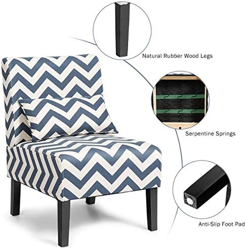 Multigot Leisure Accent Chair, Armless Lounge Sofa Side Chair with Curved Backrest and Thick Cushion, Linen Fabric Ergonomic Armchair for Livingroom Bedroom Office (With Lumbar Pillow, Blue Stripe)