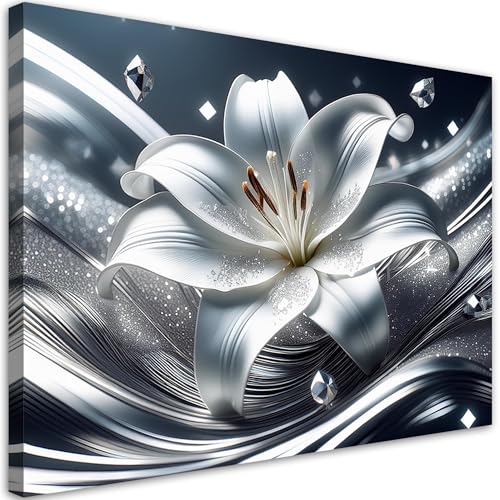 Tableau décoration murale fleur de lys argentée pour illuminer un salon sombre