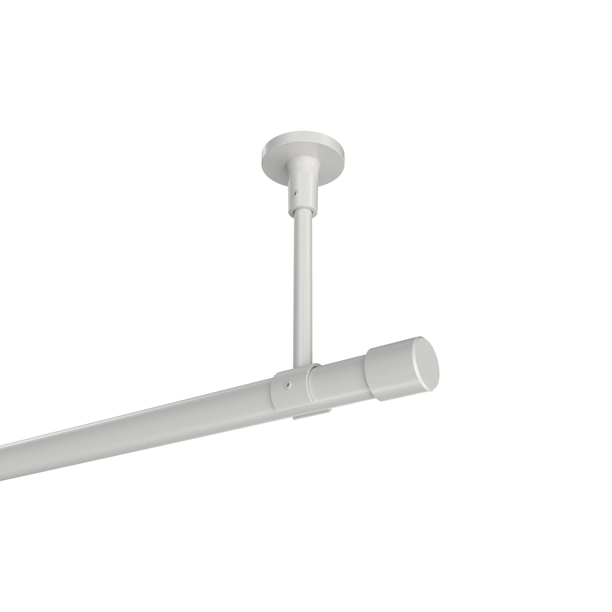 INTERDECO Gardinenstange 20 mm 1-läufig Weiß 220 cm | aus Metall, für Deckenmontage, Endstück Santo (Kappe), ohne Ringe, kürzbar, Traglast bis 8 kg, Modern