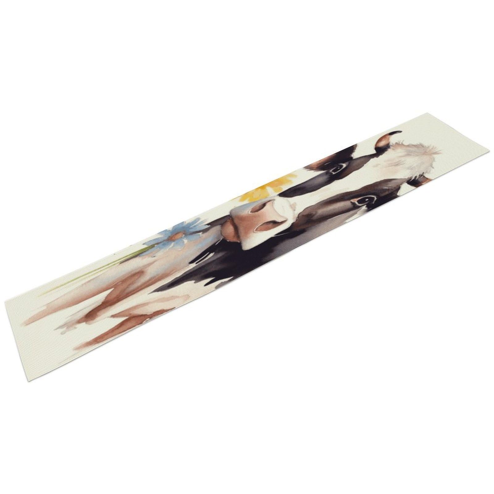 Watercolor Cow and Daisy Flower Table Runner 13" X 72" Exquisite Linen Table Runner Wrinkle Resistant Farmhouse Rustic Table Runners Seasonal Table Decoration for Kitchen Dining Home Party