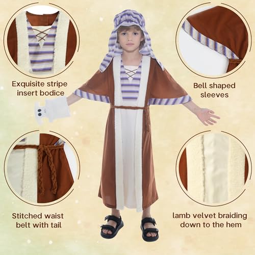 Sincere Party Stripe Shepherd Costume with Puppy for Kids Nativity Xmas Costume Joseph Innkeeper Fancy Dress 4-6 years - Image 3