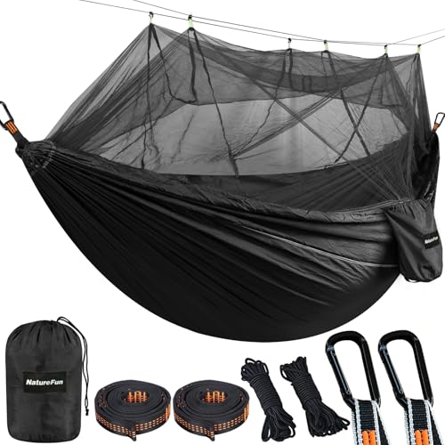 NatureFun Mosquitero Hamaca Ultra Ligera para Viaje y Camping | 300kg de Capacidad de Carga,Transpirable, Nylon de Paracaídas de Secado Rápido | 2 x Mosquetones Premium,4 x Correas de Nylon Incluidas