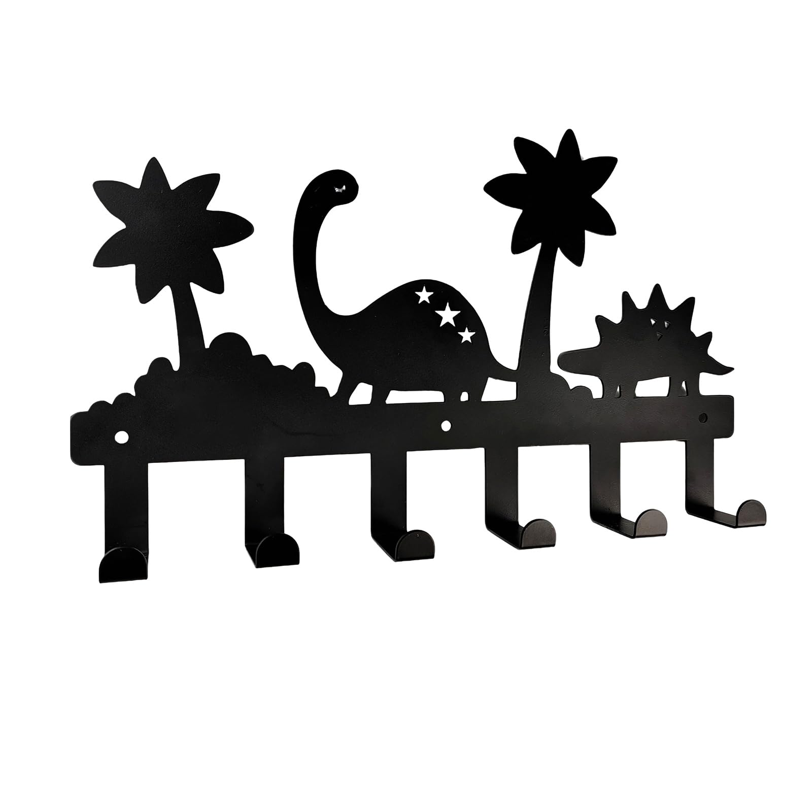 Dino-Kinder-Garderobenhaken | Porte-manteau mural pour enfants avec 6 crochets | Porte-vêtements et porte-clés universel pour chambre d'enfant | Acier inoxydable (40 cm, Noir) | Entrée & garde-robe