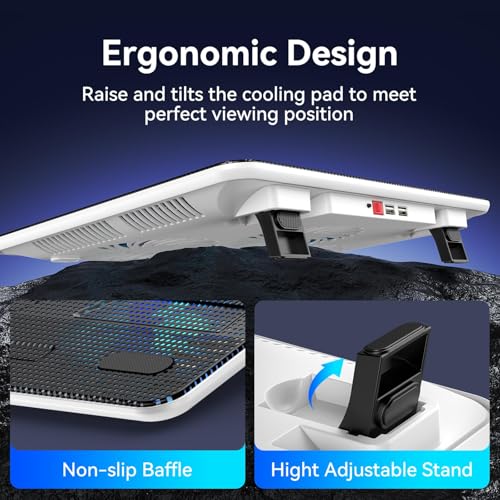 Image of TECKNET Laptop Cooling Pad, Portable Slim Laptop Cooler for 12 inch-17 inch Laptops | 60% High-Efficiency Cooling, Whisper-Quiet Design, Dual USB Ports, LED Working Indicator, Alloy Material Mesh