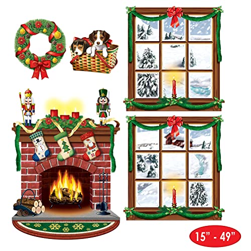 Image of Beistle 5 Piece Printed Plastic Indoor Christmas Decorations Holiday Photo Booth Background, 15 inch - 49 inch