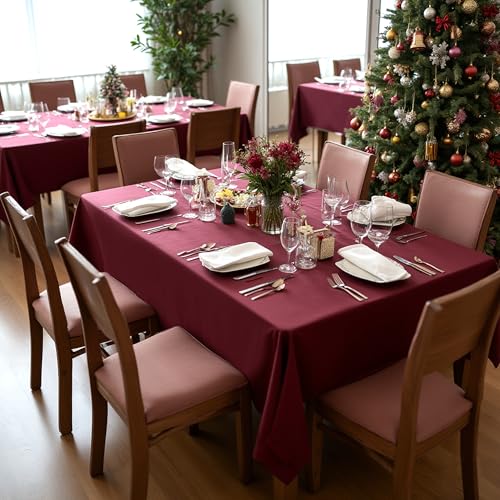 Image of sancua Tablecloths for 8 Foot Rectangle Tables, 8 Pack - Washable Polyester Fabric Table Cloth for Chirstmas Party, Birthday, Banquet Reception, 60x120 Inch Burgundy