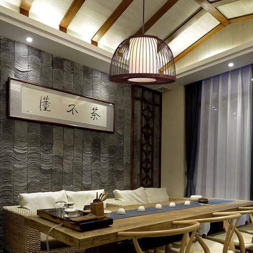 Lámpara de techo de madera natural y bambú artesanal estilo japonés 2