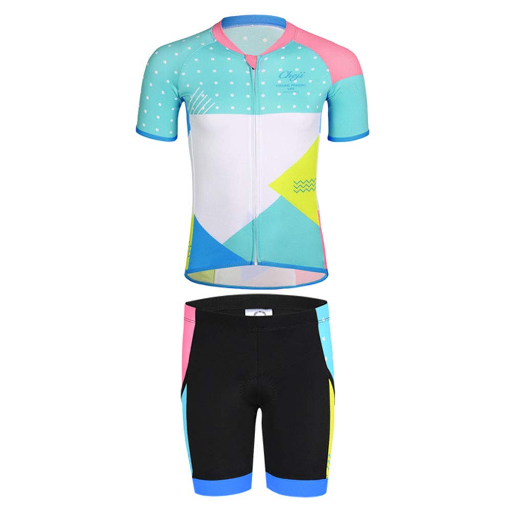 Traje de Ciclismo Niño/Niña Maillot Transpirable para Deportes al Aire Libre,Bicicleta Camiseta Manga Corta + Pantalon Corto con Asiento Acolchado