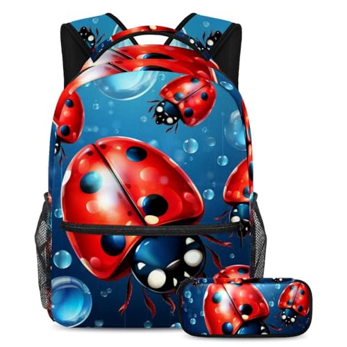 Ensemble cartable rouge insecte Ladybug sac à dos scolaire grand format pour étudiant