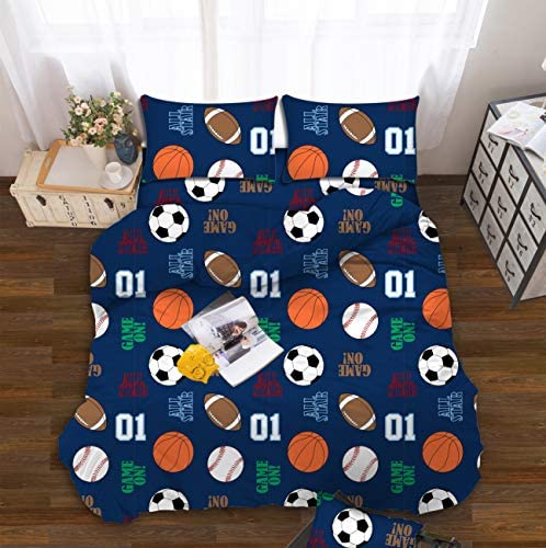 All American Collection Kids Boys Girls Teens Children Soft Comfortable Printed Fitted Flat Bedroom Bed Sheet Set (Twin, Dark Blue Sports) #TOP1