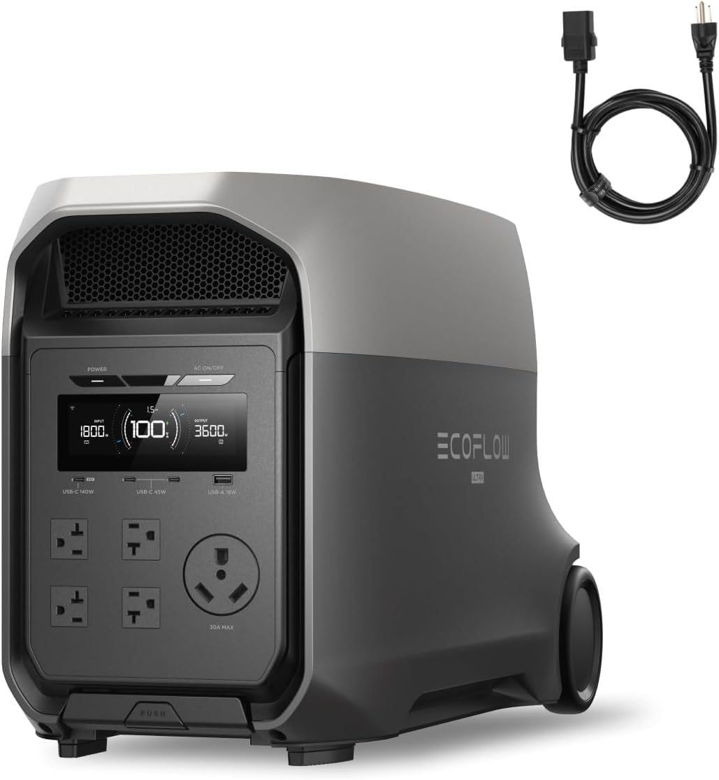 EF EcoFlow Portable Power Station Delta 3 Ultra with AC Cable, 3072Wh LiFePO4 Battery, 3600W (Surge 7200W) Output Home Power, Camping Accessories, Emergencies & RV Backup