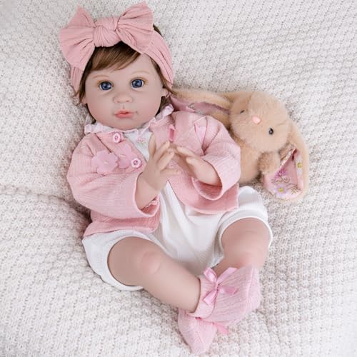 Image of Milidool Reborn Baby Doll 22 Inch Lifelike Realistic Girl Baby Doll with Teddy Bear Set for Girls Children