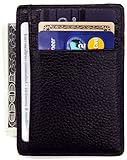 DEEZOMO RFID Blocking Genuine Leather Credit Card Holder Front Pocket Wallet With ID Card Window - Coffee