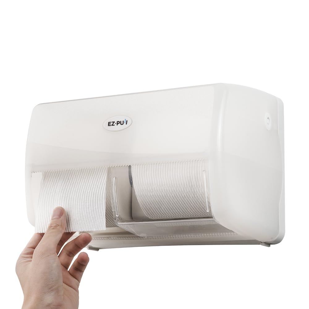 EZ-Pull 4250-EZ - Dispensador de papel higiénico doble para montaje en pared, lado a lado, para baño, oficina, comercial/industrial, color blanco perla, 4250-EZ